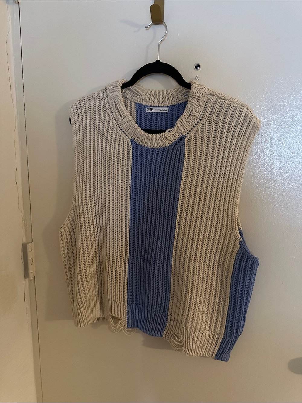 ZARA Acrylic Ribbed Knit Sweater Vest Colorblock Sleeveless Crew Neck XL